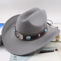 Grey felt western cowboy hat with decorative turquoise stones and bull head buckle - Bull Head with Gemstone / Gray