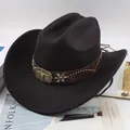 Classic black wool felt western cowboy hat featuring a decorative leather band and bull skull - Bull Head with Plum Blossom Mark / Black