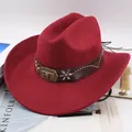 Burgundy felt western cowboy hat with decorative bull head buckle and floral studs - Bull Head with Plum Blossom Mark / Burgundy