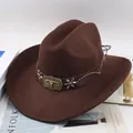 Classic brown wool felt western cowboy hat featuring vintage bull skull buckle band. - Bull Head with Plum Blossom Mark / Coffee