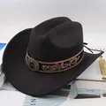 Elegant black felt Western cowboy hat with embroidered band and vintage bronze buckle - Embroidered Band with Gemstone / Black
