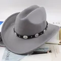 Classic grey wool western cowboy hat with decorative silver medallions and black band SKU - Retro Round Buckle / Gray