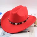 Vibrant red Western cowboy hat featuring a studded black decorative band for SKU. - Retro Round Buckle / Red