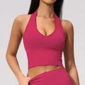 Atmungsaktiver nahtloser Neckholder-Yoga-Sport-BH in Pink für Fitness und Training - S / Oberteile / Himbeerrot