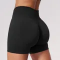 Seamless high-waisted yoga shorts in black featuring scrunch butt lifting design - Premium Black