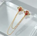 Elegant golden bee brooch set with enamel wings and tassel chain lapel pin accessory - Gold & Red Bee (X10303)