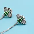 Detailed silver bee brooch with green enamel stripes and elegant tassel chain - Silver & Green Bee (X10303)