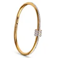 Elegante brazalete de acero de titanio chapado en oro con detalles de cristal blanco - Estilo de Cintura Delgada / Dorado