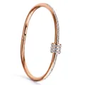 Elegante brazalete de acero de titanio oro rosa con anillos decorativos de cristal. - Estilo de Cintura Delgada / Oro rosa