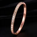 Elegant rose gold stainless steel bangle set with clear baguette-cut crystals - Rose Gold Baguette Cut Style (44-E-2)