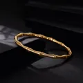 Elegant 18K gold plated bamboo node titanium steel bangle for women with secure clasp closure - Gold Round Bamboo Bangle (14-B-7)