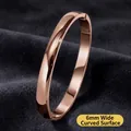 Elegant 6mm wide polished rose gold domed titanium steel bangle bracelet for women - 6mm Domed-Rose Gold