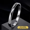 Bracelet jonc élégant de 6mm en acier titane avec une finition argentée miroir polie - 6mm Bombé-Argent