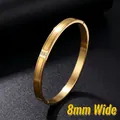8mm wide gold matte stainless steel bangle bracelet for women - 8mm Gold Bangle with 3 Stones