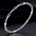 High-polished titanium steel bead and oval segment bracelet for women. - Silver Color Bracelet (15-E-2)