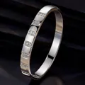 Brazalete de acero de titanio plateado con elegantes filas de diamantes brillantes - Color Plata Con Zirconia (39-D-3)