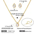 Stainless steel gold jewelry set with teardrop necklace and earrings for women - Water Drop Zirconia Necklace Stud Earrings Set (JDS0204300-set)