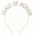 Elegant gold alloy headband featuring 'MAID OF HONOR' in sparkling white rhinestones - Maid Of Honor (Gold White Rhinestone)