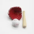 Miniature sports-themed baseball keychain set featuring a red leather glove, bat, and ball - 3-in-1 White Ball Red Glove