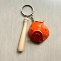 Handcrafted miniature baseball glove and wooden bat keychain accessory for bags and keys - 4.5CM Orange Glove Long Bat Clasp