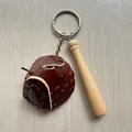 Miniature baseball keychain featuring brown leather glove and small wooden bat pendant - 4.5CM Coffee Glove Long Bat Clasp
