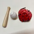 Miniature sports baseball keychain set including wooden bat, ball and red glove accessory - Three-in-one White Ball Large Bat Red/Black Glove