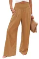 Stylish women's high-waisted wide-leg trousers in tan casual summer linen style - S / Tan