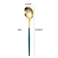 Green and gold 304 stainless steel long handle spoon, 20.8cm length for dessert - Green and Gold Dinner Spoon