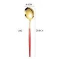 Gold stainless steel spoon with red handle 20.8cm length for dessert and fine dining - Red Gold Dinner Spoon
