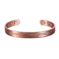 Adjustable pure copper magnetic cuff bracelet with engraved vine pattern, 8mm wide - Bronze (Smooth Surface)