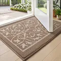 Felpudo de entrada marrón con elegante patrón de damasco crema para puertas de casa - 50*80cm / Estilo Huahailan / Beige Marrón
