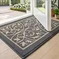Felpudo de polipropileno gris y crema con un elegante diseño de pergaminos ornamentales - 50*80cm / Estilo Huahailan / Gris claro