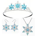 Elegante set di gioielli con fiocchi di neve blu ispirato a Frozen con tiara e collana - Set 3 Pezzi Corona Collana Orecchini Fiocco di Neve Blu