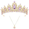 Elegante set corona e collana da sposa con scintillanti cristalli viola in oro - Set Collana e Corona Viola