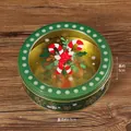 Round Christmas tinplate box with transparent window and candy cane illustration - Christmas Cane Style (2370B-03)