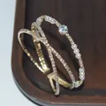 Luxurious bridal crossover open bracelet with rhinestones, zirconia, and pearls - SL-1111-Gold Style with Artificial Pearl
