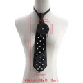 Elegant retro black satin necktie featuring white pearl accents and a floral pin - Artificial Pearl 3D Flower Decorative Style (N13895)