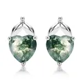 Elegant heart shaped green moss agate stud earrings crafted in S925 sterling silver - Earrings / 925 Silver