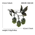 Elegant mulberry fruit branch brooch with green rhinestones and black enamel leaves - Antique Silver-Green 1460-GN