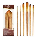 Professional 6-piece art brush set for oil, watercolor and acrylic painting kit - 6Pcs Mixed Peak HB050E / Natural Wood Color