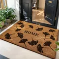 Durable natural coir entrance doormat featuring black ginkgo leaf pattern and HOME print - 40*60cm / Golden Ginkgo (Home)