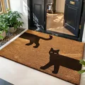 Durable natural coir entryway doormat featuring a stylish black cat silhouette design - 40*60cm / Double Cat Shadows