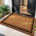 Durable natural coir doormat with elegant dark brown double border design - 40*60cm / Minimalist Rhombus