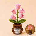 Handmade knitted emotional support plant with LED flowers and encouragement card - Lily of the Valley with Light - Pink