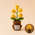 Handmade crochet emotional support plant with glowing yellow flowers and cute card - Lily of the Valley with Light - Yellow