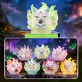 Collection of nine-tailed fox blind box figurines with glowing tails in mystical landscape - -487 National Beauty Nine-tailed Fox Box 6 / Random One