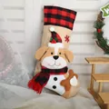 Christmas burlap stocking featuring a cute dog wearing a scarf and red Santa hat - Christmas Dog Burlap Stocking