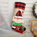 Burlap Christmas stocking with red plaid and cute elf decoration - Christmas Elf Burlap Stocking