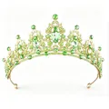 Elegant bridal alloy tiara crown with emerald green crystals for weddings and banquets - KC Gold - All Light Green