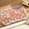Tappetino da bagno in peluche con motivo floreale rosa e bianco, molto assorbente - 40*60cm / Sogno Rosa Profondo
